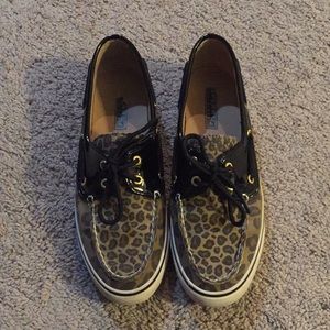 Sperry Top Slider- Leopard Print & Blk Patent 8.5